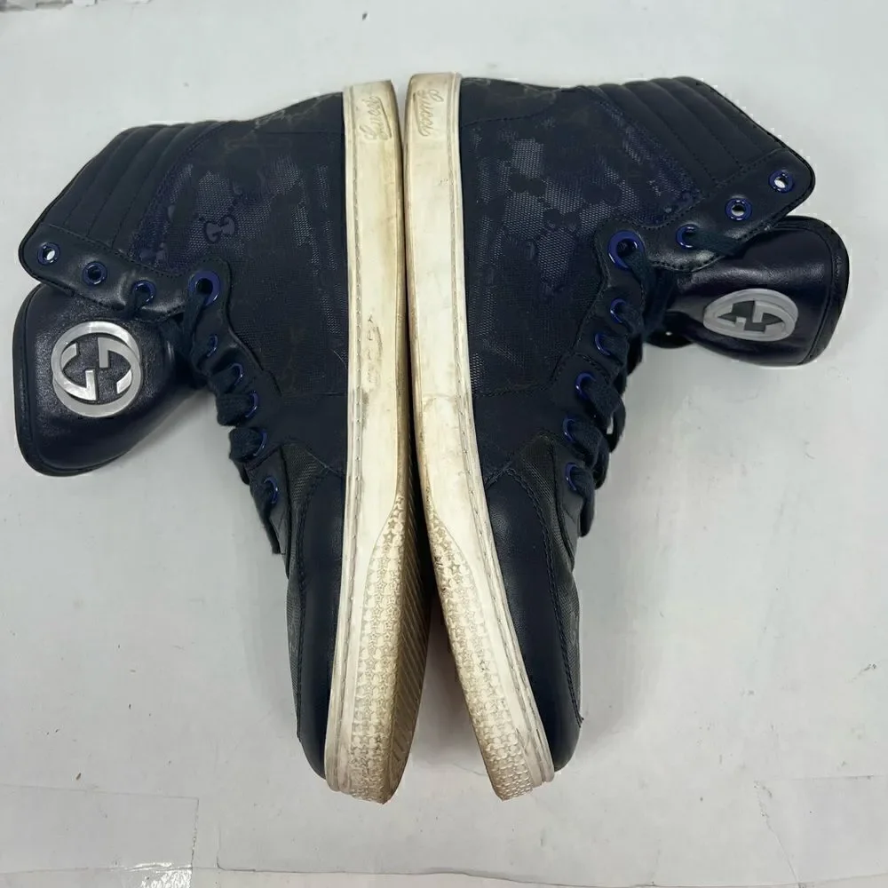 Authentic Gucci gg imprime praga soft sneaker high top mens 9.5 Dark Blue.